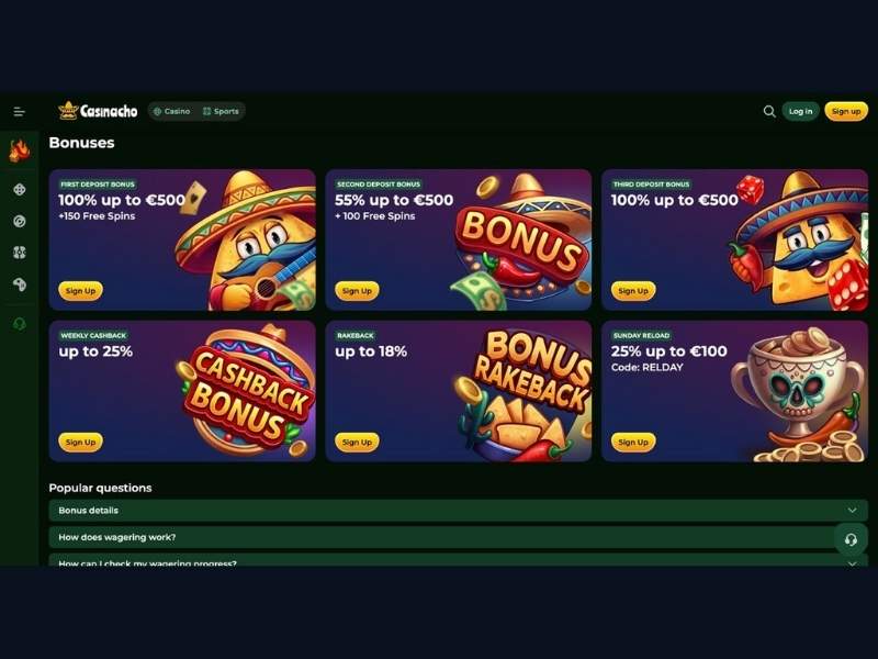 Bonus Casinacho Casino (Nacho Casino): come il pacchetto benvenuto, il cashback e il RELDAY cambiano l'esperienza di gioco quotidiana